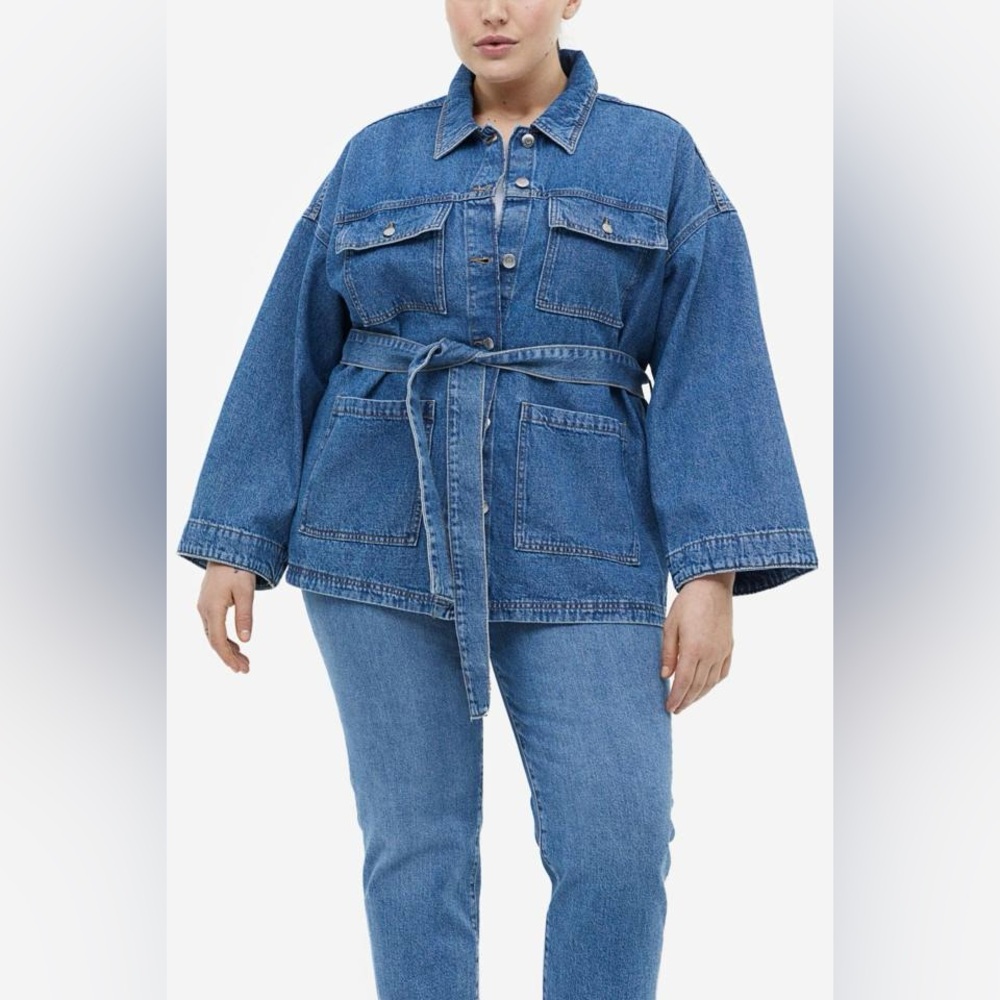 H & M XXL Tie-Belt Timeless Denim Jacket.